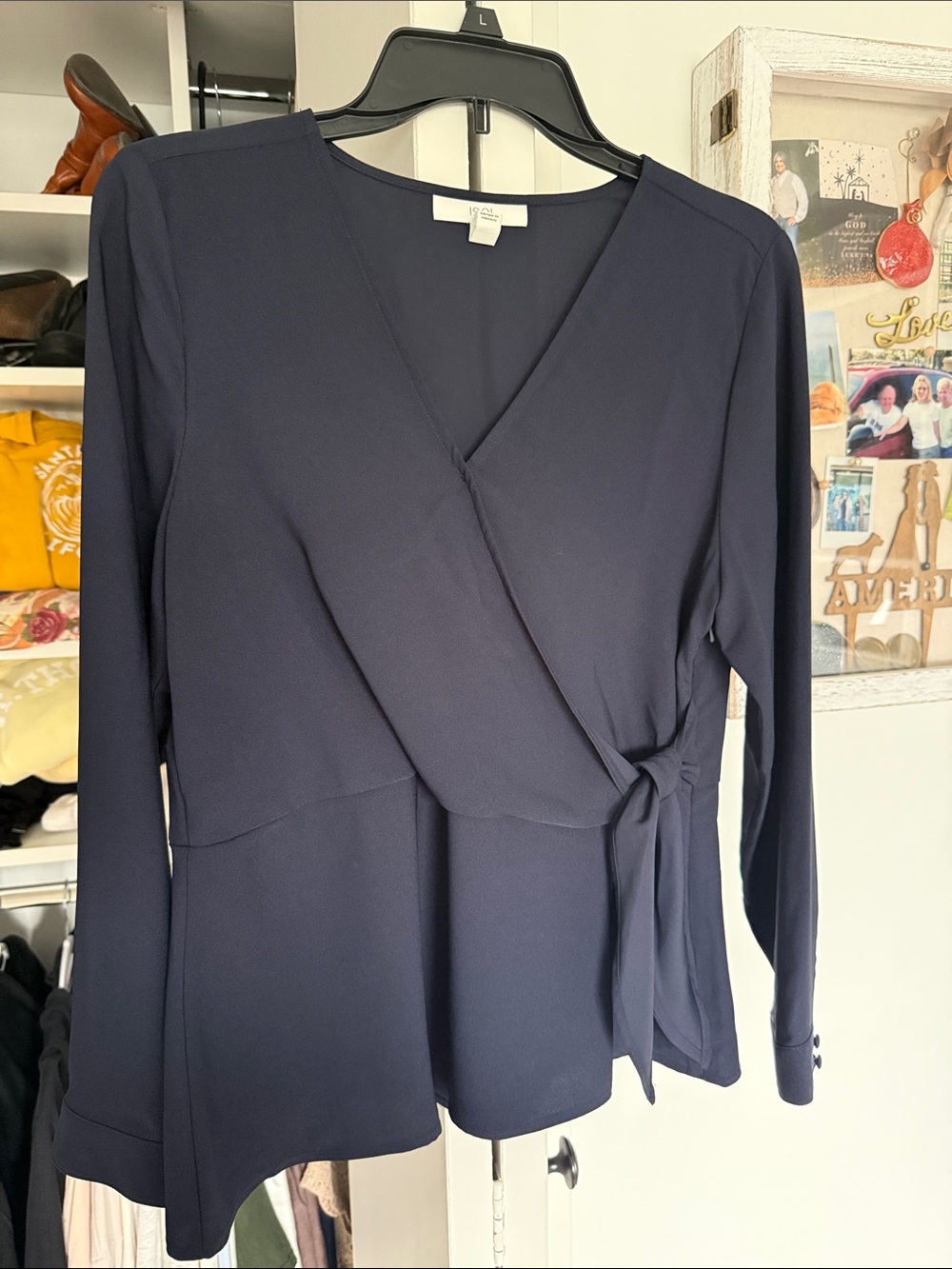 1901 Navy Wrap Blouse with Side Tie